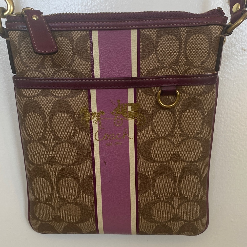 Coach Signature Brown and Purple Crossbody Bag